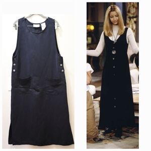Navy Sleeveless Lagenlook Dress Side Button Artsy Dark Academia Phoebe Buffay L